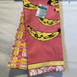 Kitchen Dish Tea Towels Bananas Check 2 pk Pink Yellow 27x19 Cotton Hobby Lobby
